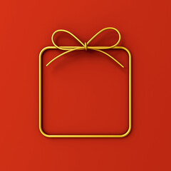 Leinwandbilder - 3d gold minimal gift box frame  product display mockup showcase  or red present frame border isolated on red background with shadow minimal creative idea concepts 3D rendering