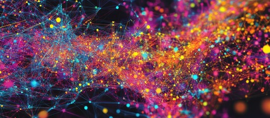 Abstract colorful particles and lines flowing in a vibrant stream.