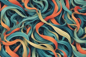 Wall Mural - An abstract pattern inspired by swirling colorful seaweed ribbons, Ai Generated