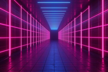 Wall Mural - a futuristic illuminated corridor features vibrant neon lights in pink and blue. perfect for modern 