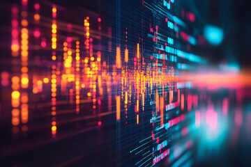 Wall Mural - digital data stream: abstract orange and blue illuminated code matrix.