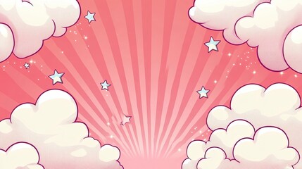 Wall Mural - Pastel pink blank comic cartoon art background with small cloud and star illustration.