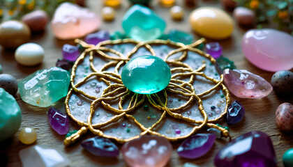 Wall Mural - Crystal healing grid with The Flower of Life sacred geometry