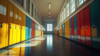 Wall Mural - Colorful School Hallway with Lockers