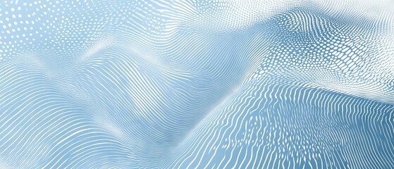 Wall Mural - halftone wave lines texture with white dotted stripes on light blue background, warped and curved li