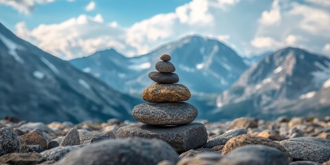 Poster - Rocks and stones are showcased in selective focus, highlighting their texture, while mountains and clouds create a stunning backdrop, enhancing the beauty of rocks and stones in nature.