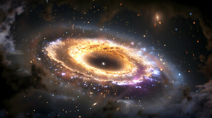 Wall Mural - enigmatic black hole surrounded by a halo of cosmic dust and luminous gas clouds, in the heart of a 
