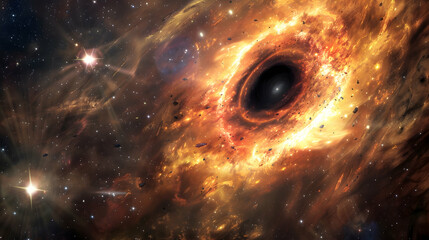 Wall Mural - enigmatic black hole surrounded by a halo of cosmic dust and luminous gas clouds, in the heart of a 
