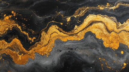 Wall Mural - Abstract black and gold marbled texture design.