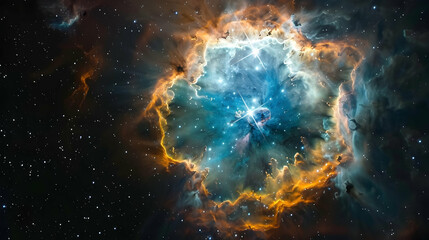 Wall Mural - luminous planetary nebula with intricate patterns of gas and dust, illuminated by the light of newbo