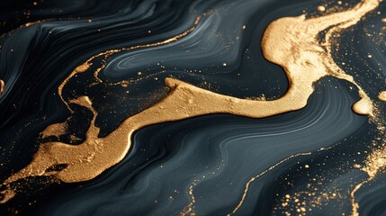 Wall Mural - Abstract gold and black fluid art design.