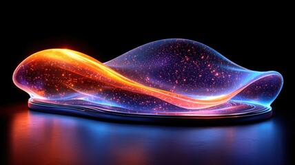 Wall Mural - dynamic curved neon waves display abstract art installation dark background high fidelity visuals co