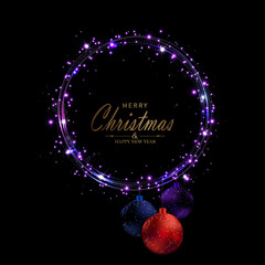Wall Mural - Merry Christmas 2025. Isolated round wreath with New Year toys.