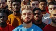 © AbstractAI - Portrait of young men showcasing diversity and inclusion with vibrant clothing, demonstrating a strong sense of camaraderie and equality.