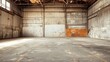 © AbstractAI - Empty industrial warehouse space with worn concrete floor and weathered walls, showcasing potential for property development and investment opportunities.