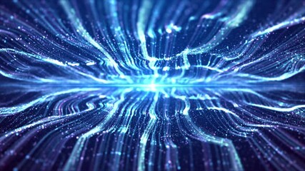 Wall Mural - Blue particle light flows, with lines constantly undulating and fluctuating, and elegant particle stripes flowing forward. Abstract color neon lines flowing background.