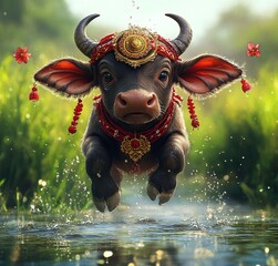 Wall Mural - the bull in the water