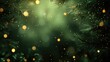 © VirtualVista - Softly blurred green backdrop with Christmas tree branches and shimmering golden bokeh lights, perfect for creating a festive holiday background with text space.