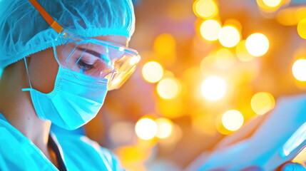 Poster - Healthcare professional analyzing data in a laboratory science environment close-up view for research impact