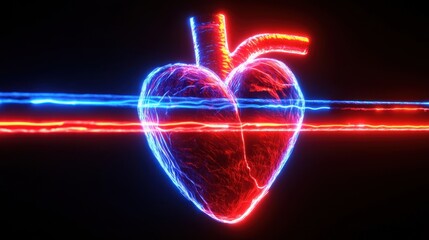 Aufkleber - Dynamic neon heart illustration digital art abstract dark background vibrant colors