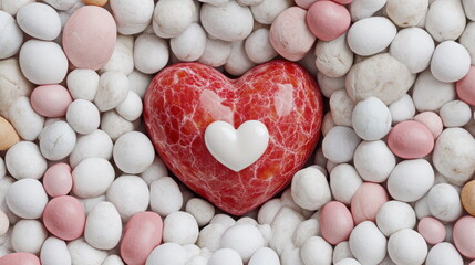 Aufkleber - Artistic heart shape among colorful pebbles creative still life indoor aesthetic design