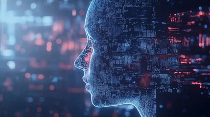Leinwandbilder - Artificial intelligence forming a face with digital data flowing