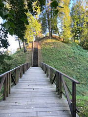 Wall Mural - Wooden bridge leading to the Vytautas Hill, Birstonas, Lithuania