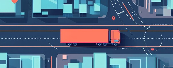 Aufkleber - Semi-truck moving through city streets in gps navigation app tracking shipment