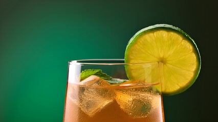 Wall Mural - Beautiful classic cocktail drink with fresh fruit on plain background. 