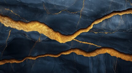 Wall Mural - Dark marble with golden veins and textures.