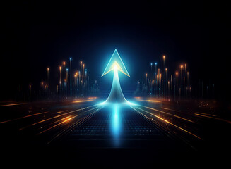 Aufkleber - light beam upward arrow against black background