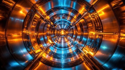 Wall Mural - futuristic tunnel with vibrant metallic colors.