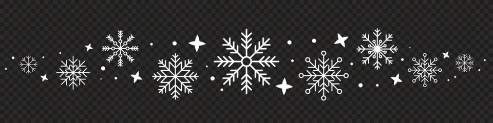 Wall Mural - abstract snowflake seamless border. snowflakes seamless pattern. snowfall repeat backdrop. winter ho