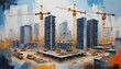 © Pavel Lysenko - Construction landscape showcasing cranes and machinery building new high-rises in a bustling urban area during sunset