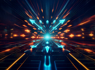 Aufkleber - Teal and golden colour light arrows, motion blur effect against black background