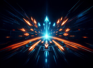 Aufkleber - Teal and golden colour light arrows, motion blur effect against black background