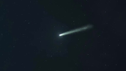Wall Mural - A bright comet with a glowing tail travels through a dark, star-filled night sky.