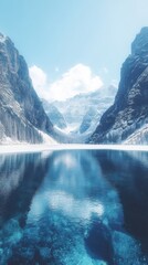 Wall Mural - Serene mountain lake reflecting snowy peaks.