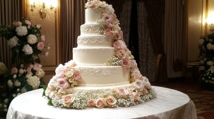 Wall Mural - Stunning Floral Wedding Cake Decorated with Roses