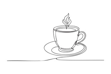 Hot coffee cup one line continuous drawing