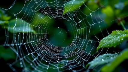 spider web with dew drops