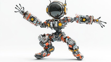 Leinwandbilder - A futuristic robot character in a dynamic pose, showcasing intricate mechanical design.