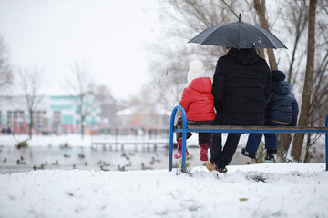 Wall Mural - Children in winter park play