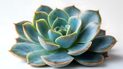 Fototapete - Close-up shot of a lush,vibrant succulent plant with intricate,overlapping foliage texture and soothing natural tones of green,blue,and yellow. The succulent's geometric patterns and minimal.