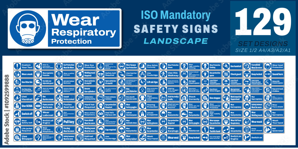 129 set ISO mandatory safety signs v53_wear respiratory protection ...