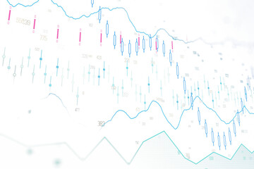 Poster - Abstract forex chart featuring candlestick and line graphs in blue and pink on a white background. Concept of stock market and exchange