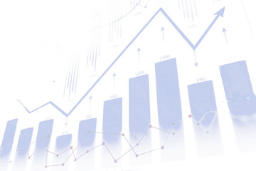 Poster - Bar charts and line graphs with upward arrows on a white background, representing stock market growth, business trends, and analytics concepts