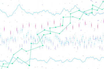 Poster - Financial charts with candlestick patterns, trend lines, and data points displayed on a white background. A concept of forex and stock market analysis