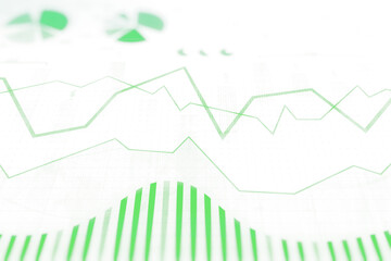 Poster - Financial charts and graphs with green lines and bars on a white background. Represents business, stock market, forex, and data analysis concepts