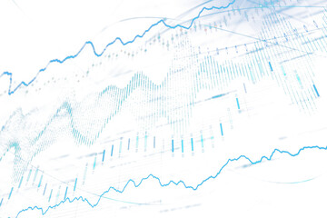 Poster - Abstract depiction of financial charts and graphs with blue lines and grid elements on a white background, representing business and data analysis concepts